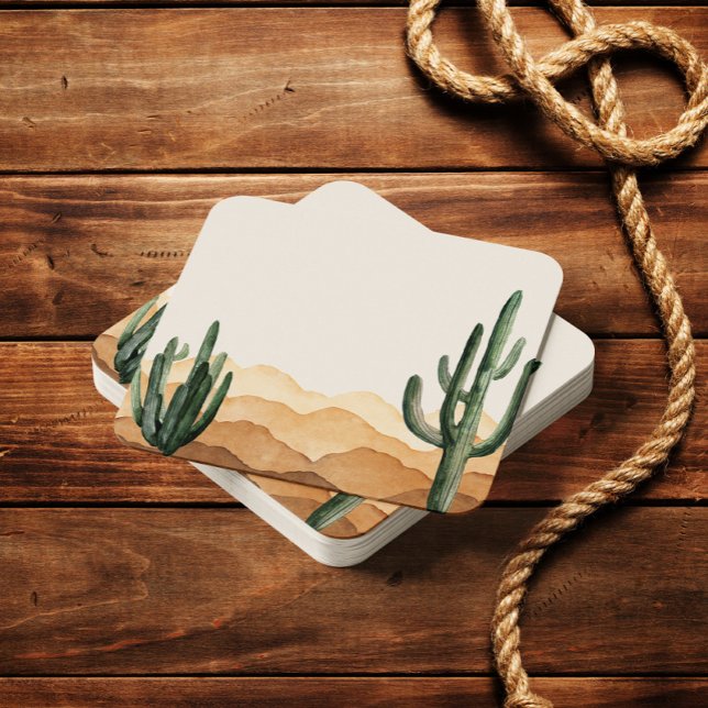 Boho Desert Cactus Southwestern Cowboy or Cowgirl Square Paper Coaster (Creator Uploaded)