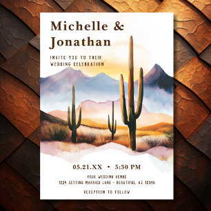 Boho Desert Cactus Sunset Western Wedding Invitation