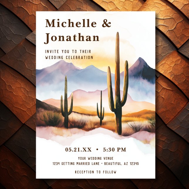 Boho Desert Cactus Sunset Western Wedding Invitation (Front - Boho Desert Cactus Sunset Western Wedding Invitation)