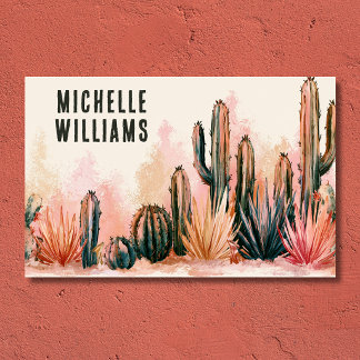 Boho Desert Cactus Watercolor Design Business Card