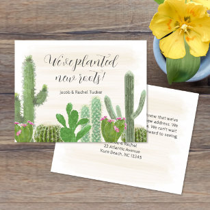 Boho Desert Cactus Watercolor New Roots Moving Card