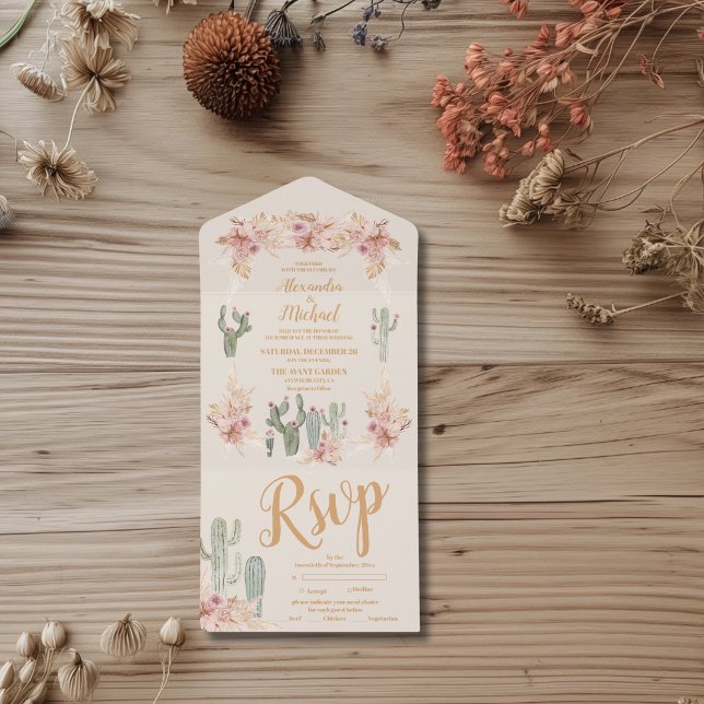 Boho Desert Cactus Wedding All In One Invitation (Creator Uploaded)