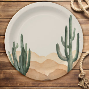 Boho Desert Cactus Western Ranch Cowboy or Cowgirl Paper Plate