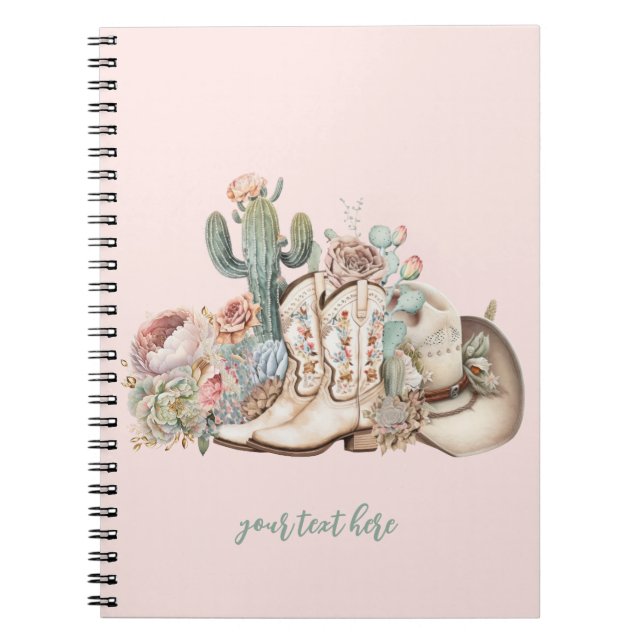Boho desert cowgirl cowboy boots cowboy hat notebook (Front)