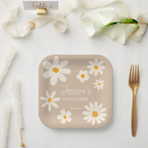 Boho desert daisy retro baby shower customized paper plate