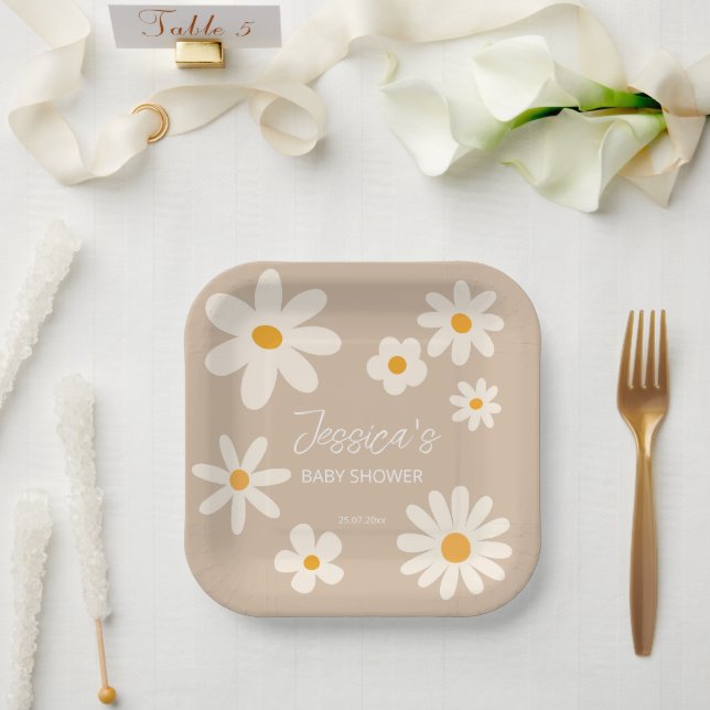 Boho desert daisy retro baby shower customized paper plate (Wedding)