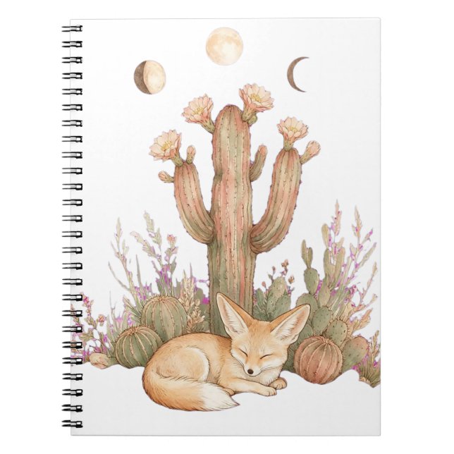 Boho Desert Fennec Fox Sleeping Under Saguaro Cact Notebook (Front)
