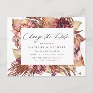Boho Desert Floral Change the Date Announcement Postcard
