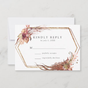 Boho Desert Floral Gold Geometric Frame Wedding RSVP Card