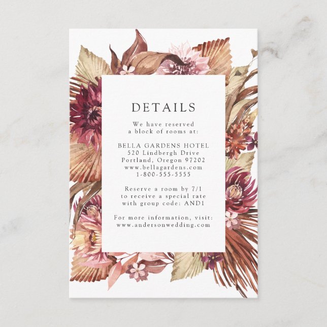 Boho Desert Floral Wedding Details Enclosure Card (Front)