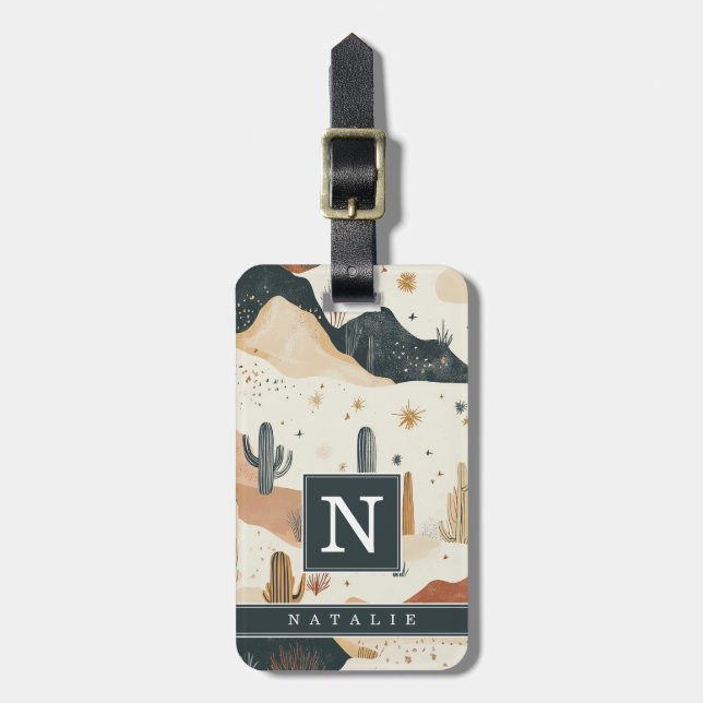 Boho Desert Landscape Luggage Tag (Front Vertical)