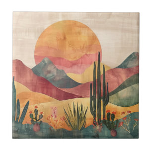 Boho Desert Landscape - Southwestern Nature Ceramic Tile
