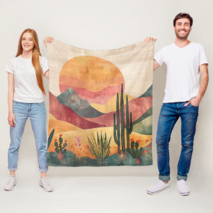 Boho Desert Landscape - Southwestern Nature Fleece Blanket