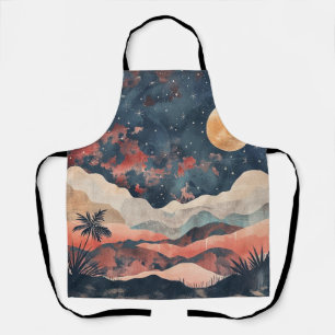 Boho Desert Moon Indigo Copper Celestial Landscape Apron