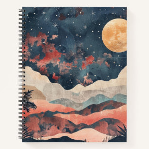 Boho Desert Moon Indigo Copper Celestial Landscape Notebook