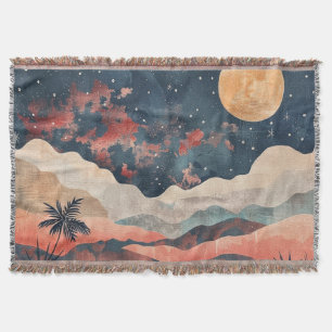 Boho Desert Moon Indigo Copper Celestial Landscape Throw Blanket