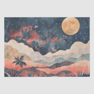 Boho Desert Moon Indigo Copper Celestial Landscape Tissue Paper