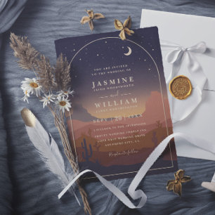 Boho Desert Moon Rustic Elegant Modern Wedding Invitation