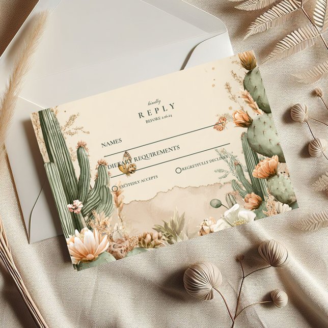 Boho Desert Mountain Cactus Wedding RSVP Card (Creator Uploaded)