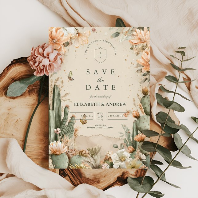 Boho Desert Mountain Cactus Wedding Save The Date (Creator Uploaded)