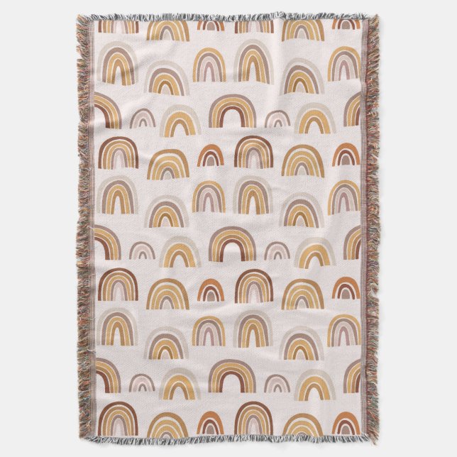 Boho Desert Rainbow Abstract Arch Pattern Taupe Throw Blanket (Front Vertical)