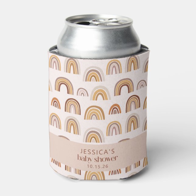 Boho Desert Rainbow Neutral Custom Baby Shower  Can Cooler (Can Front)