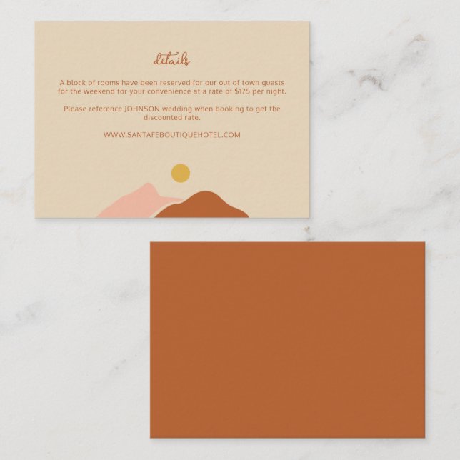 Boho Desert Simple Wedding Details Enclosure Card (Front/Back)