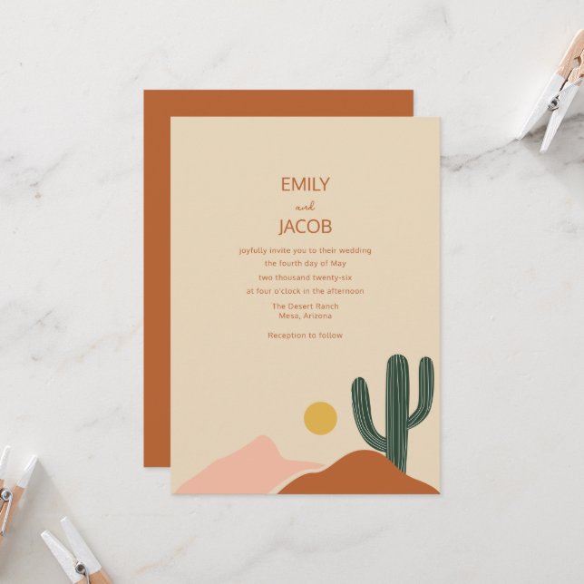 Boho Desert Simple Wedding Invitation  (Front/Back In Situ)