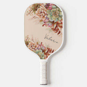 Boho Desert Succulent Cactus Monogram Pickleball Paddle