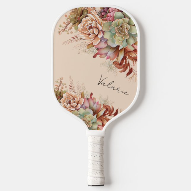 Boho Desert Succulent Cactus Monogram  Pickleball Paddle (Front)