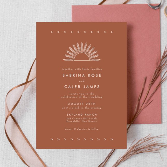 Boho Desert Sun Burnt Orange Terracotta Wedding Invitation (Creator Uploaded)