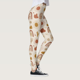 Boho Desert Sun Cactus Earth Tone Aesthetic Patter Leggings