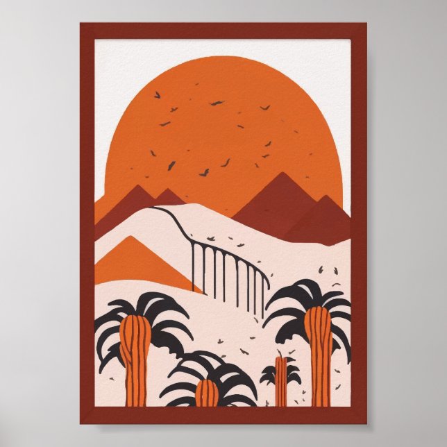 Boho Desert Sun Palm Trees Landscape Print (Front)