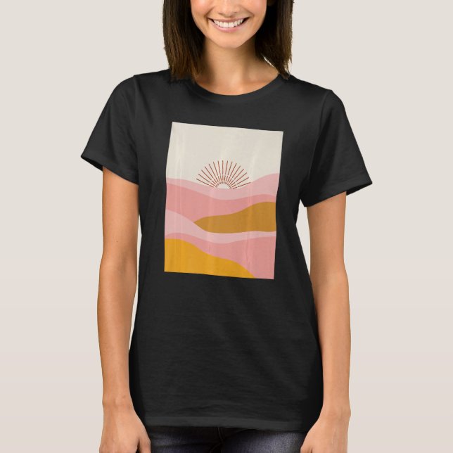 Boho Desert Sun Sunset Waves in Pink, Orange and C T-Shirt (Front)