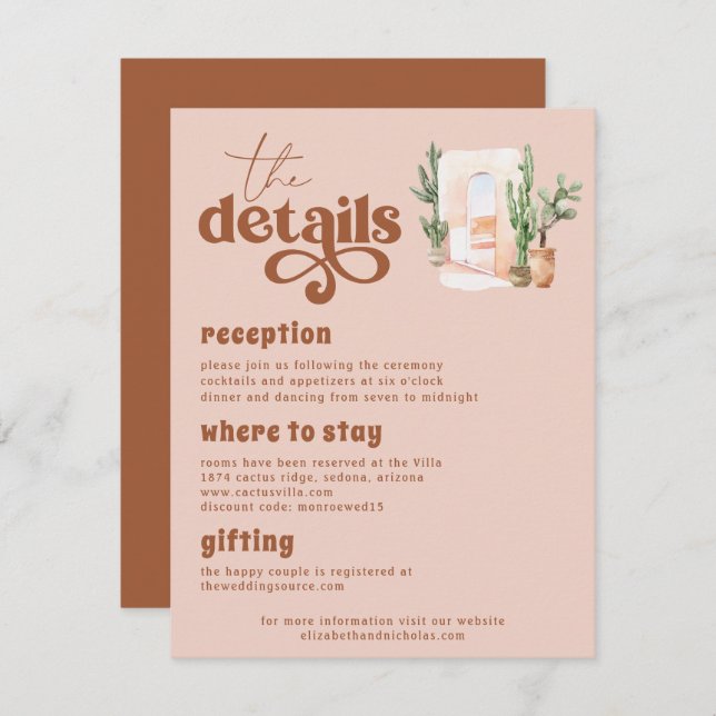 Boho Desert | Terra Cotta Wedding Guest Details Enclosure Card (Front/Back)