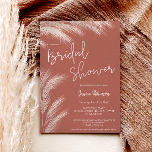 Boho desert terracotta pampas photo bridal shower invitation