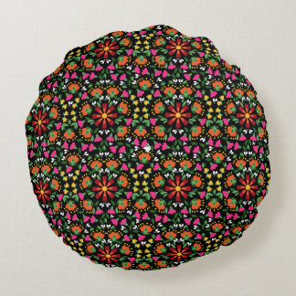 Boho Design Bold Colour Floral Round Cushion