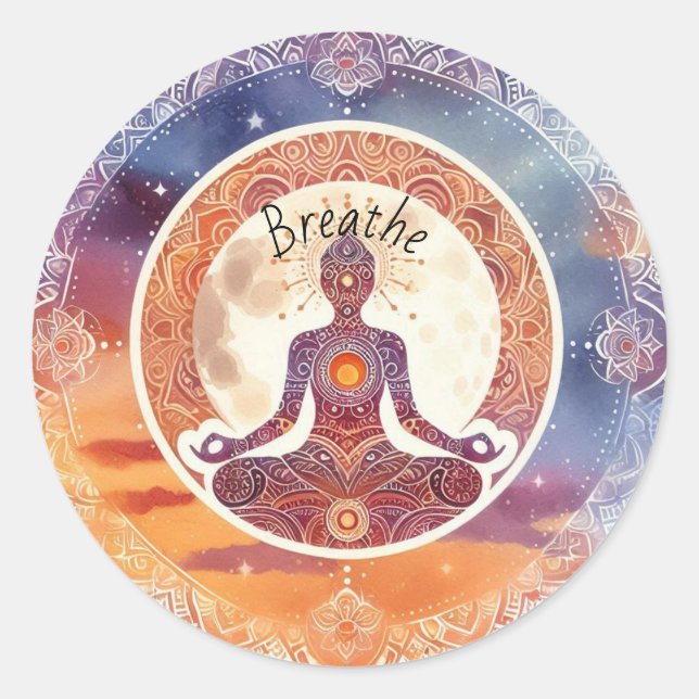 Boho design, breathe, meditation, self-care  classic round sticker (Front)