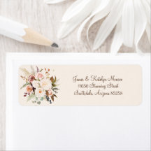 Boho Design Roses Flowers Wedding Return Address 