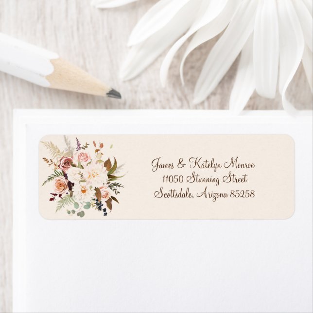 Boho Design Roses Flowers Wedding Return Address  Label (Insitu)