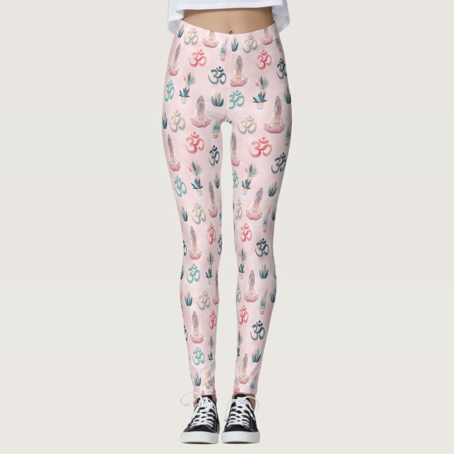 Boho Design Woman with Dreadlocks Meditation OM Leggings (Front)