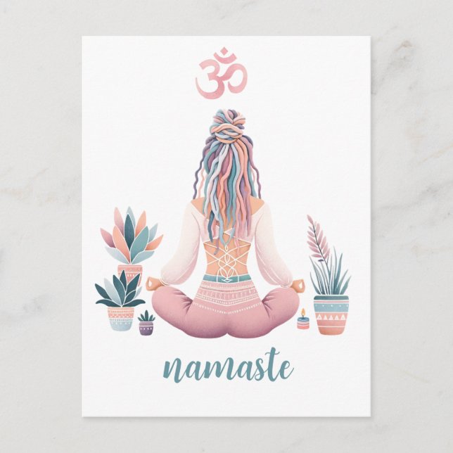 Boho Design Woman with Dreadlocks Meditation OM Postcard (Front)