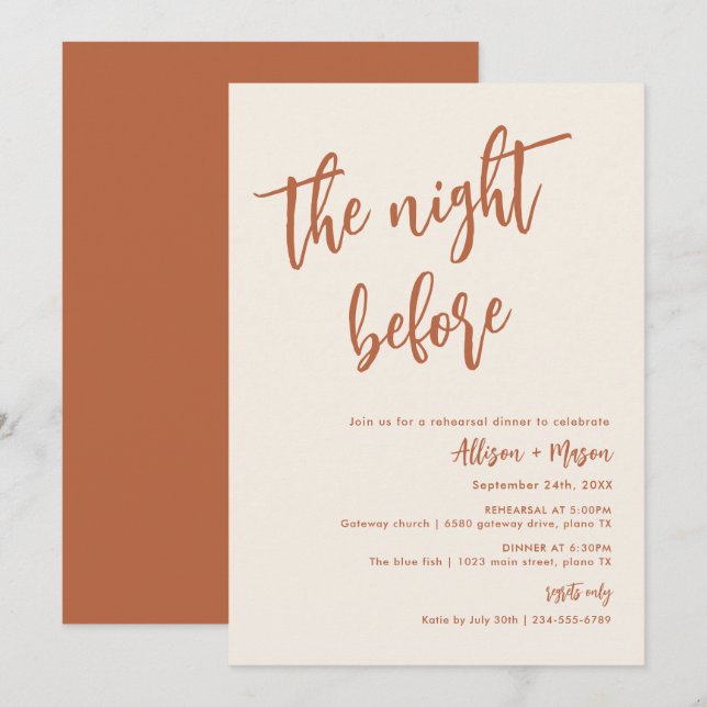 Boho Dessert The Night Before Rehearsal Dinner Invitation (Front/Back)