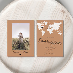 Boho Destination map travel wedding Invitation