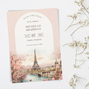 Boho Destination Wedding Paris Eiffel Tower French Invitation
