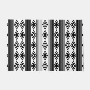 Boho Diamonds Stripes Black White Doormat