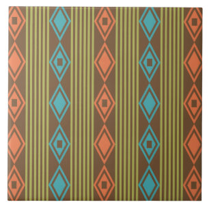 Boho Diamonds Stripes Multicolored Ceramic Tile