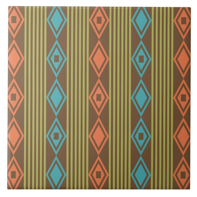 Boho Diamonds Stripes Multicolored Ceramic Tile (Front)