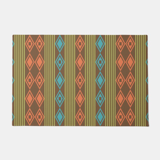 Boho Diamonds Stripes Multicolored Doormat (Front)