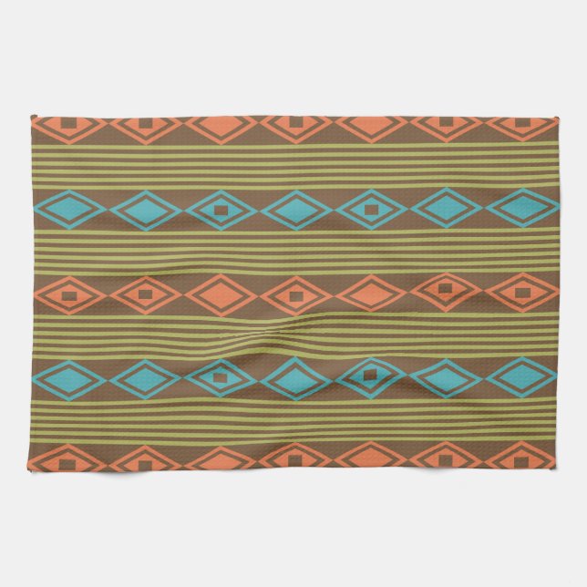 Boho Diamonds Stripes Multicolored Tea Towel (Horizontal)